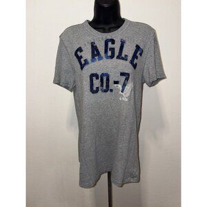 American Eagle T Shirt Top Women Medium Gray Factory Distressed Logo
